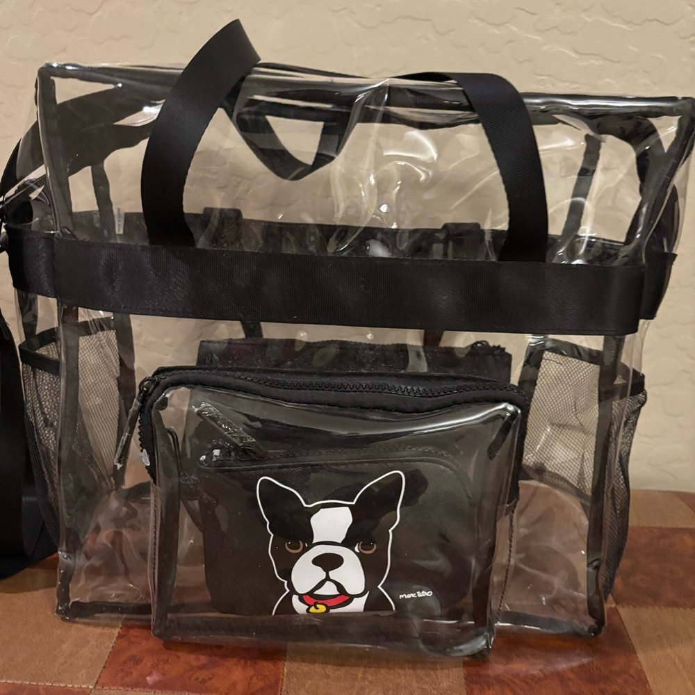*NWT* Marc Tetro Boston Terrier Dog Black and White Clear Travel Tote Bag
